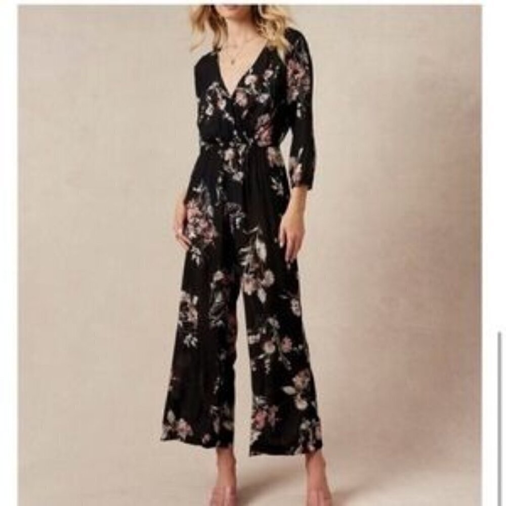 Beach Bunny black floral wide leg floral jumpsuit size XS